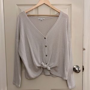American Eagle Waffle Knit Tie Button Down Cardigan